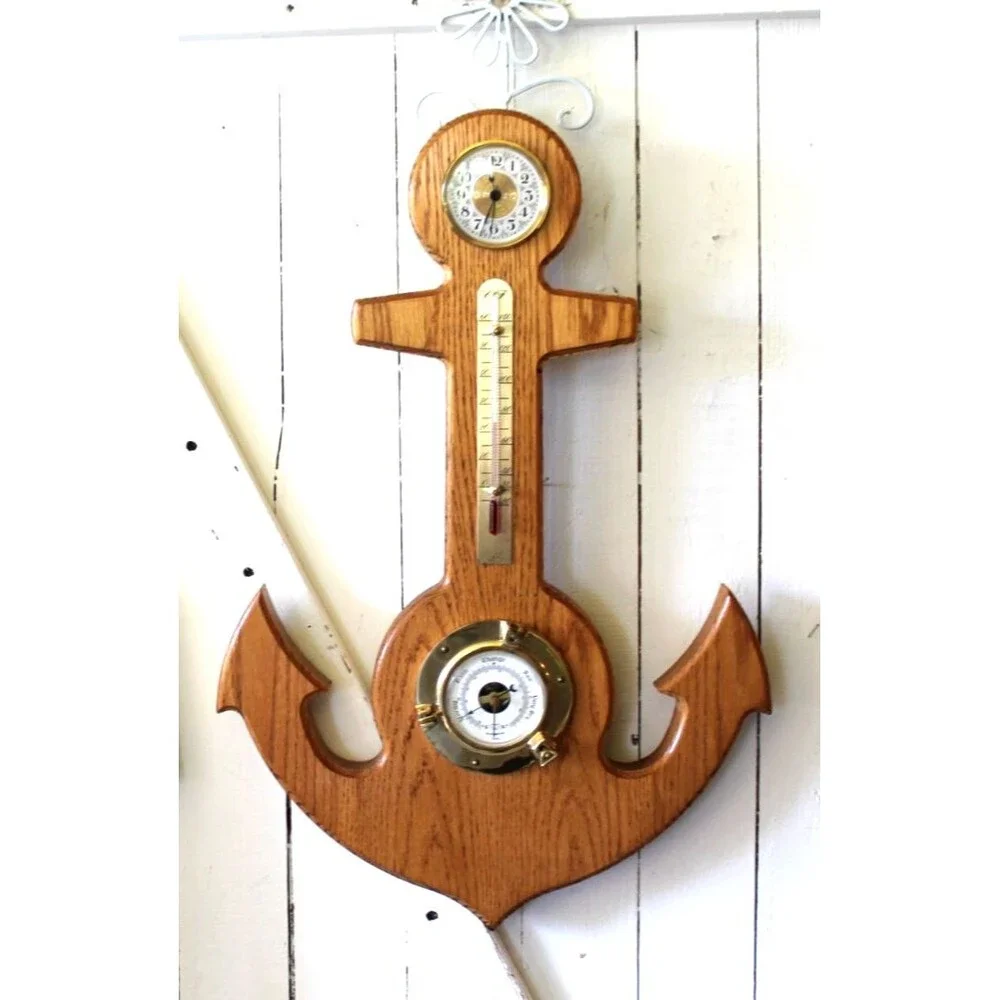 Rare Vintage Wood Carved Anchor Millibars Barometer Weather/Time 22